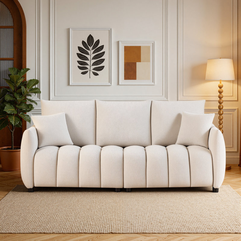Canapé en tissu Modern, Beige White Chenille