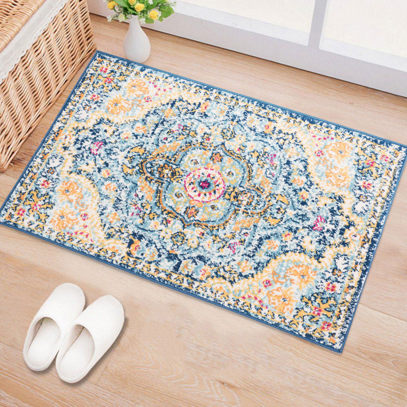 Tapis oriental bleu / orange / jaune Furtado, Rectangle de 2 pi x 3 pi