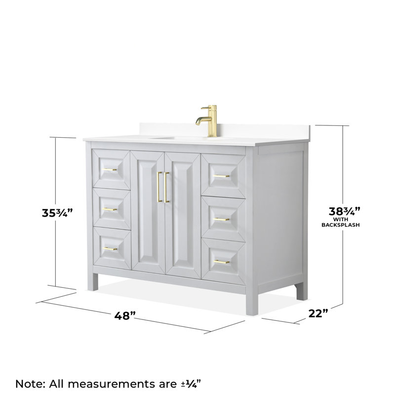 Daria 48'' W Single Vanity, White Cultured Marble, Brushed Gold, White