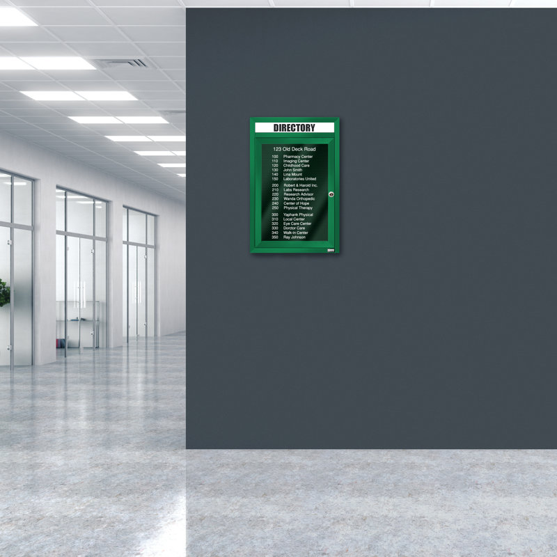 Carte à fixation murale délimitée directory cabinet, Vert thermolaqué, Un, H 24 po x l 18 po