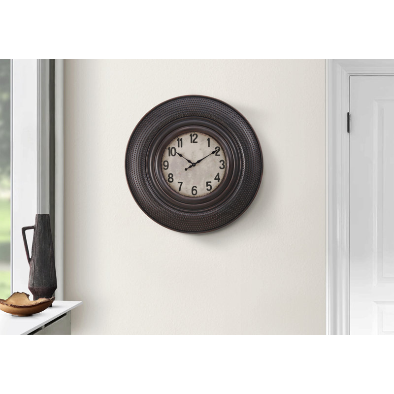 Horloge murale, horloge murale ronde 20 po, brun antique, transitionnel