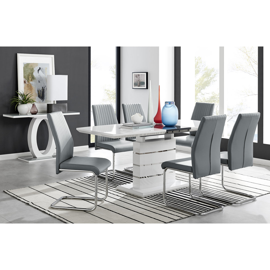 Everson Large High Gloss Extendable Dining Set with 8 Luxury Faux Leather Upholstered Dining Chairs East Urban Home Chair 