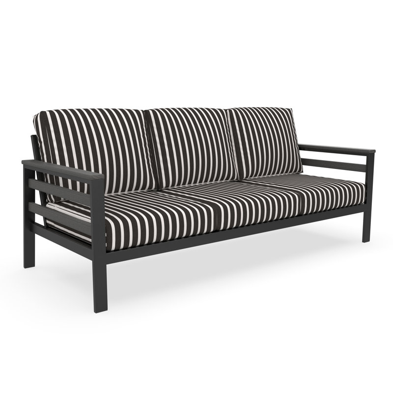 Townsend 80'' Wide Outdoor Patio Sofa with Sunbrella Cushions, Black/White, Gray