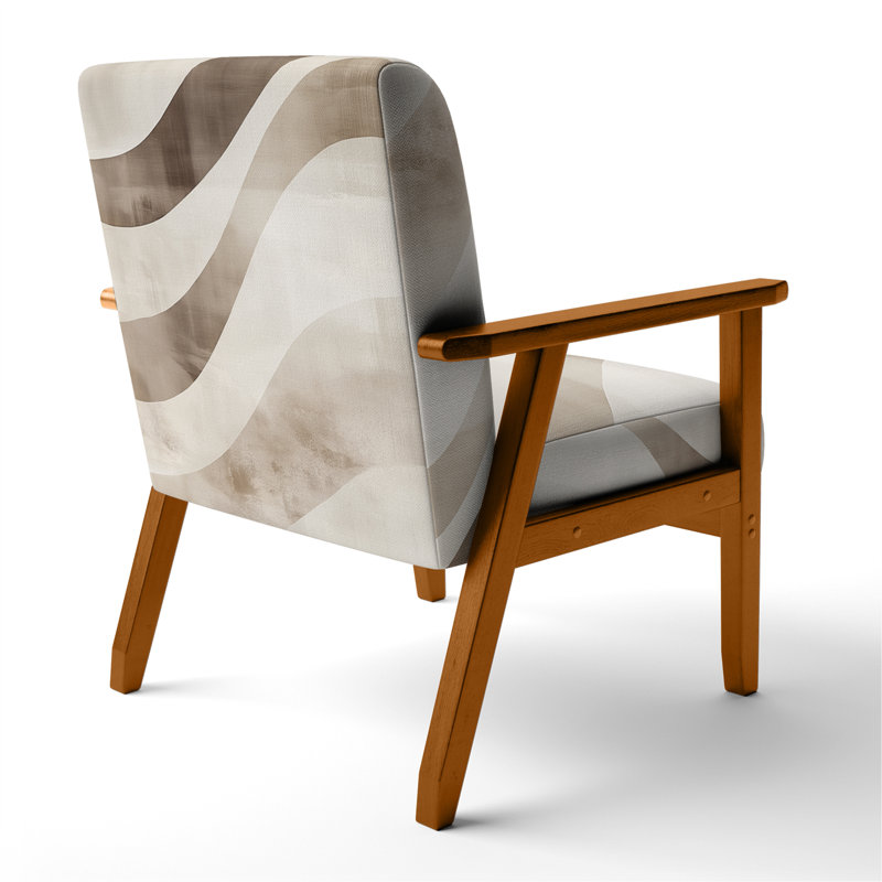 Chaise rembourrée abstraite minimaliste avec accoudoirs à géométrie neutre, Brown Square Arms