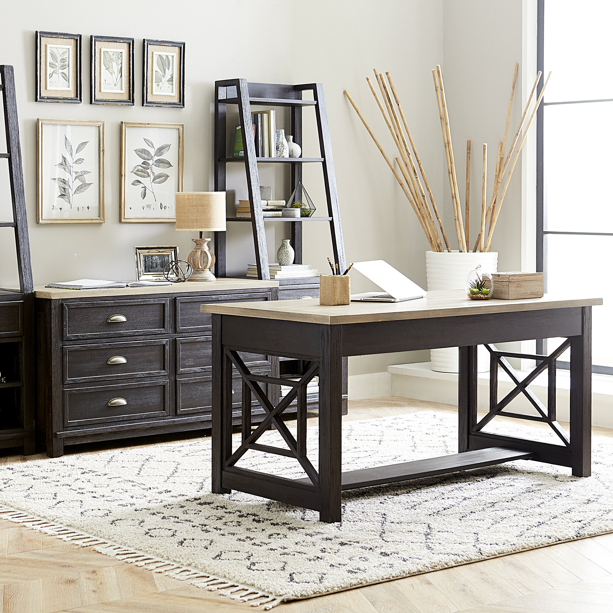 Wood and Metal Writing Desk with Storage Natural - Room Essentials™