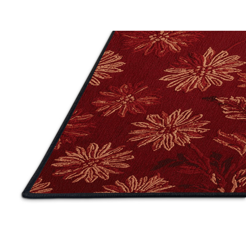 Tapis rouge botanique lavable à la machine, Rond 3 pi