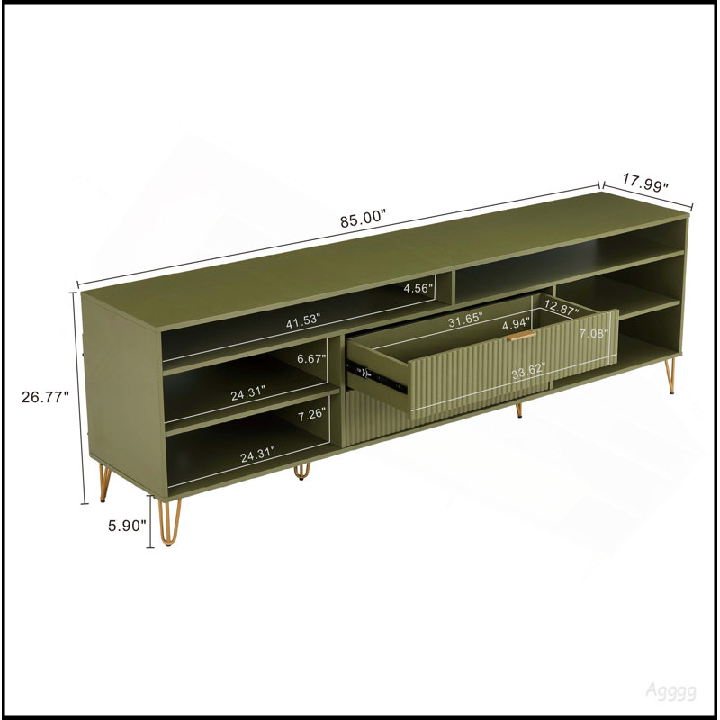 Meuble télé en vert olive, H 26,77 po x l 85 po x P 17,99 po