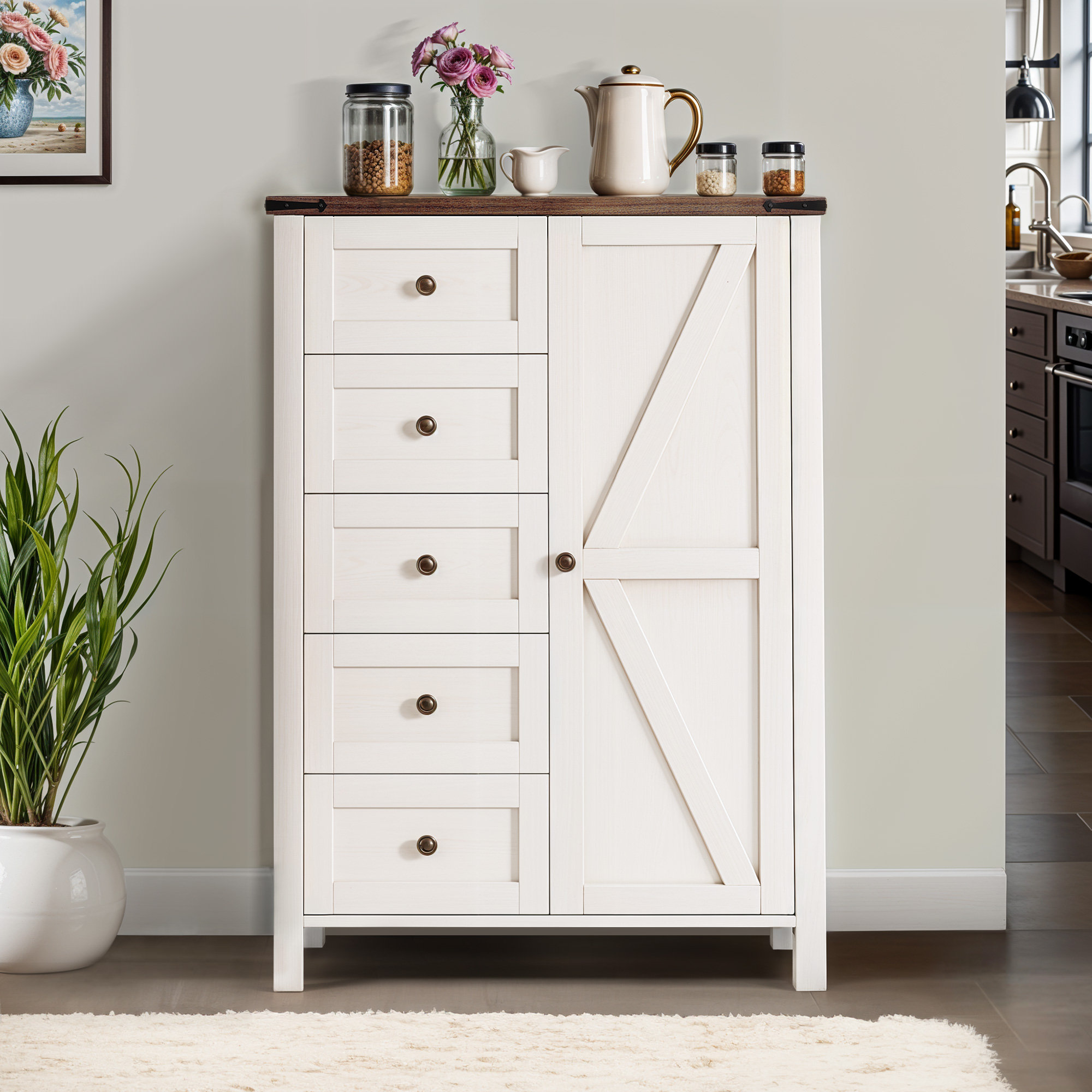 Gracie Oaks Rustic Farmhouse Wood Dresser with Spacious Drawers for ...