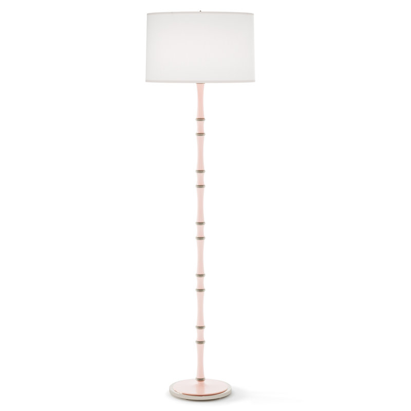 Lampe sur pied traditionnelle 64,50 po Kane, Blanc Ascot, Eau de rose / nickel poli