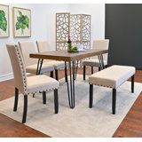 6-Piece Dining Table Set, Dining Table With 4 Chairs And 1 Upholstery Bench
