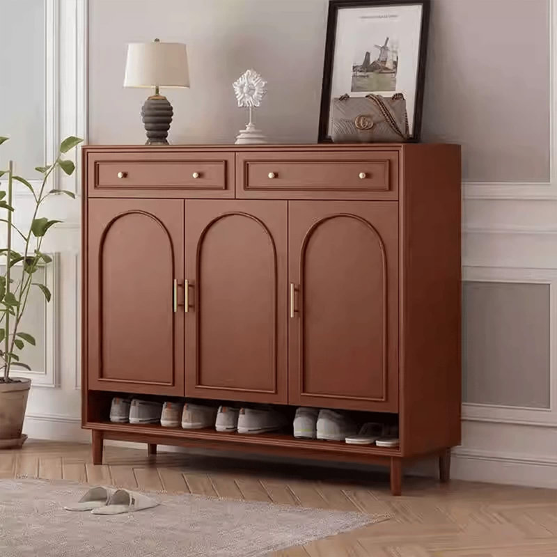 Red Brown Solid Wood Shoe Storage Bench