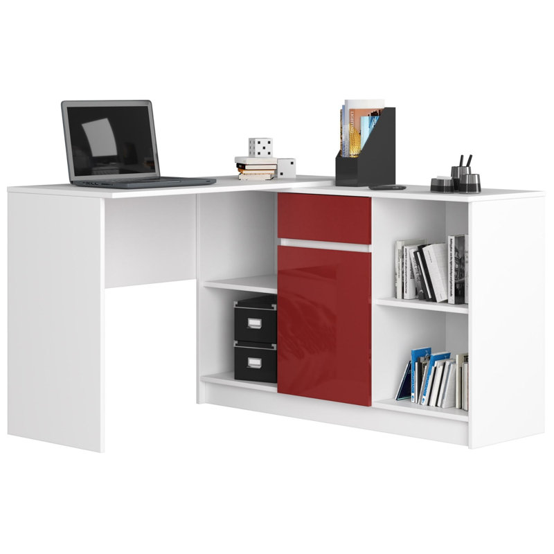 Eldur L-Shaped Computer Desk, Red Gloss