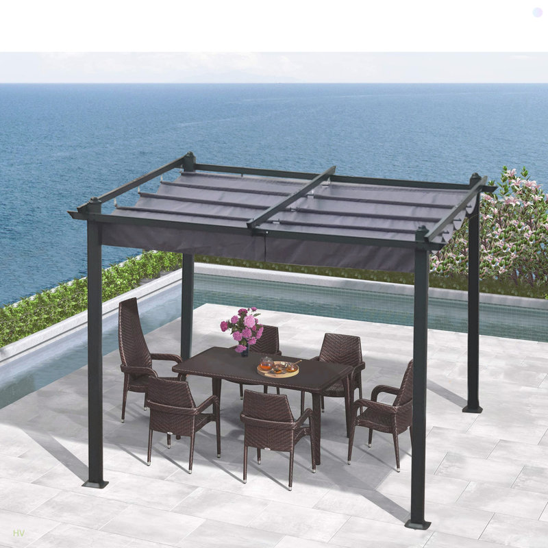 Pergola escamotable d'extérieur avec abri de soleil pour jardin, terrasses et cour, Gris