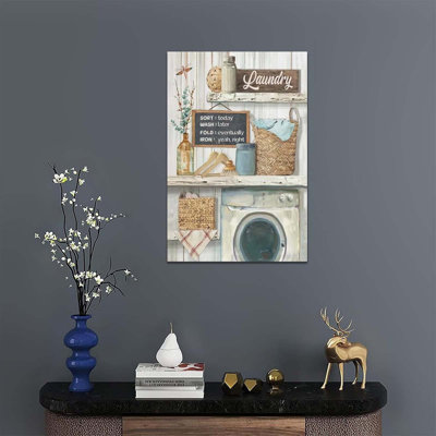 "Farmhouse Country Laundry Room", tableau amusant, règles, décoration murale, reproduction d'art encadrée, 16 "x 24"