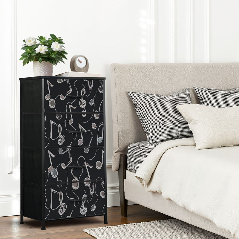 4 Drawer Dresser for Bedroom, Narrow Chest of Drawers, Wooden Top and Study Iron Frame 18"x37.5"-(WxH)