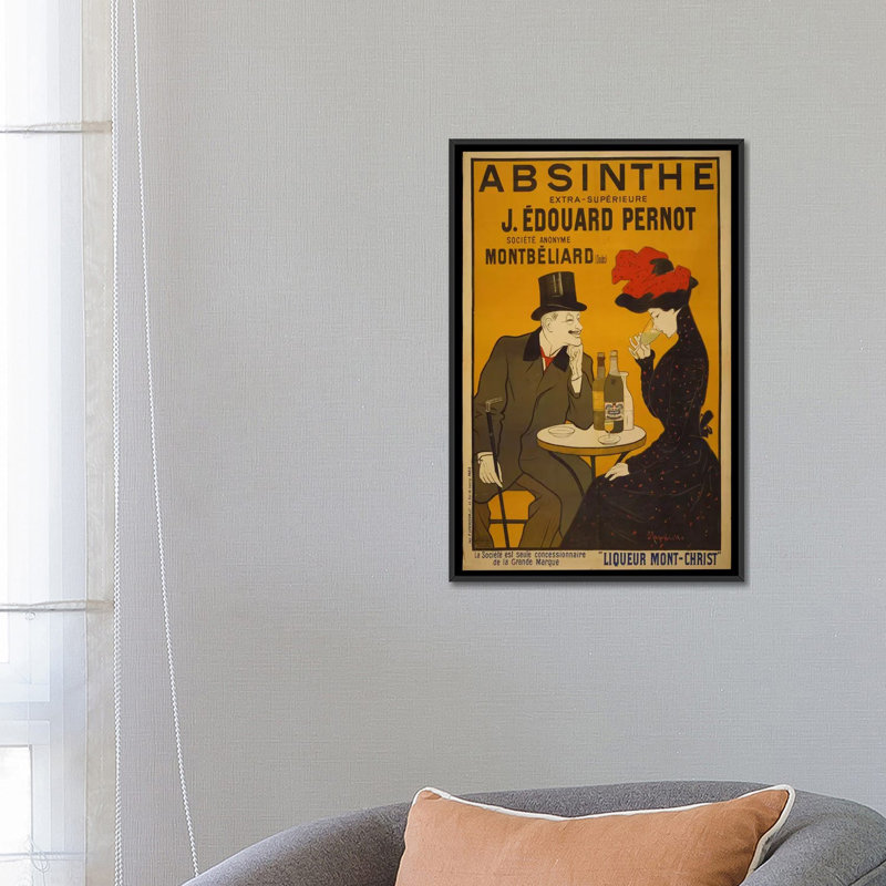 « absinthe », affiche rétro sur toile, H 26 po x l 18 po x P 1,5 po, Toile avec cadre flottant noir, Pas de tapis
