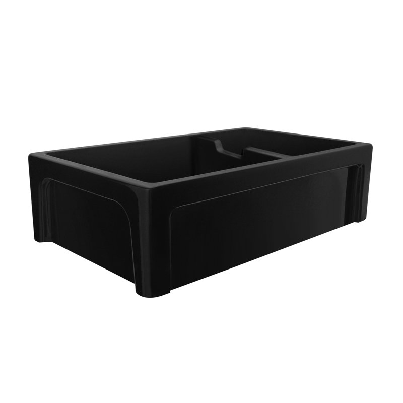 Glencove Fireclay 42" x 20" Double Bowl Reversible Sink with Beveled Front Apron and a Decorative Lip on the Opposite Side