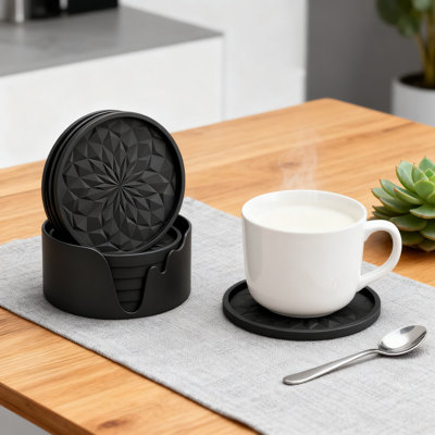Sous-verres en silicone de qualité supérieure avec support, paquet de 6 tapis anti-dérapants pour boissons chaudes et froides, plateau profond épaissi pour une protection maximale contre les déversements sur toutes les surfaces de table
