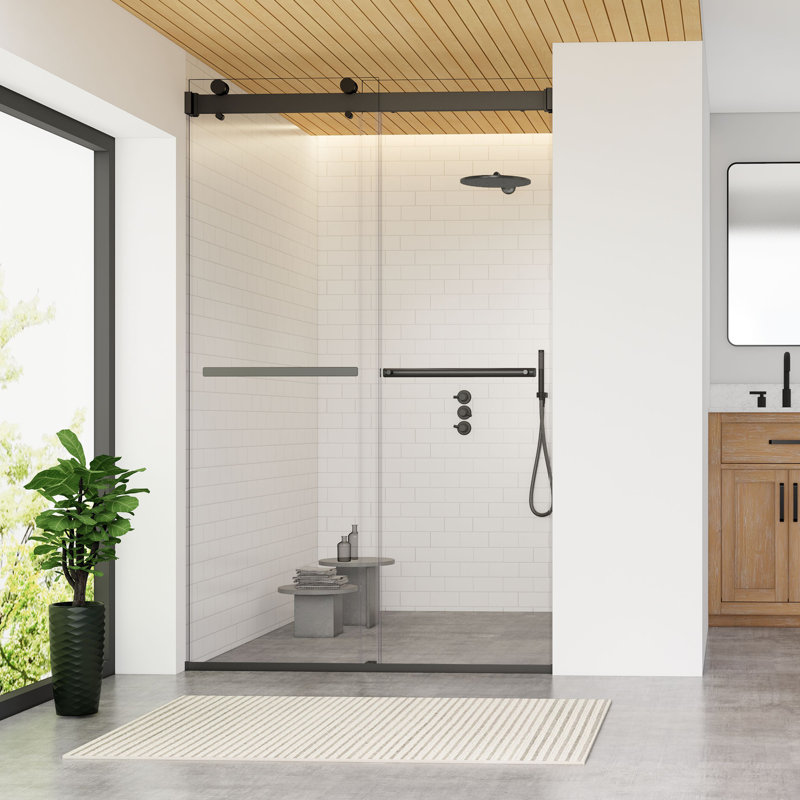 Matte Black Frameless Shower Door with Clear Glass, 48" W x 76" H