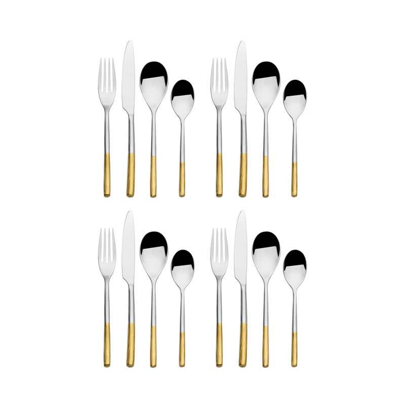 Duval Gold 16-Piece Textured Stainless Steel Flatware Set