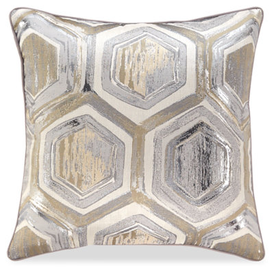 Metallic Silver and Gold Geometric 20" Square Throw Pillow