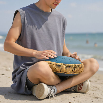Tambour en acier, tambour de pluie 12 en 13 notes pour l'extérieur du jardin, tambour en ut majeur avec livre de musique et maillets, instrument de percussion pour la méditation, yoga, éducation musicale pour débutants, bleu marine