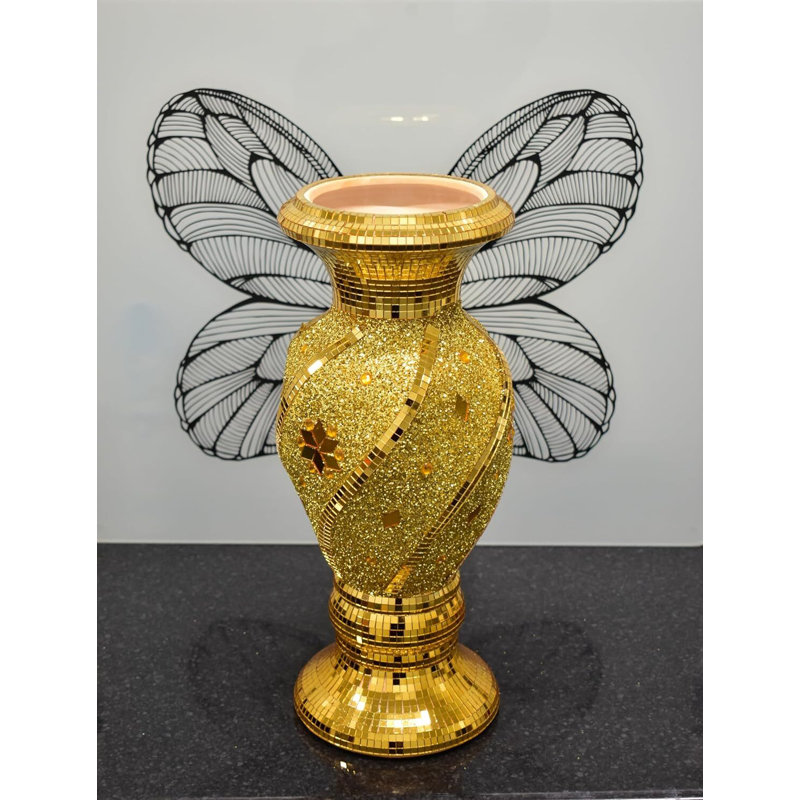 40Cm Spiral Crushed Diamond Ceramic Flower Vase V070, Gold