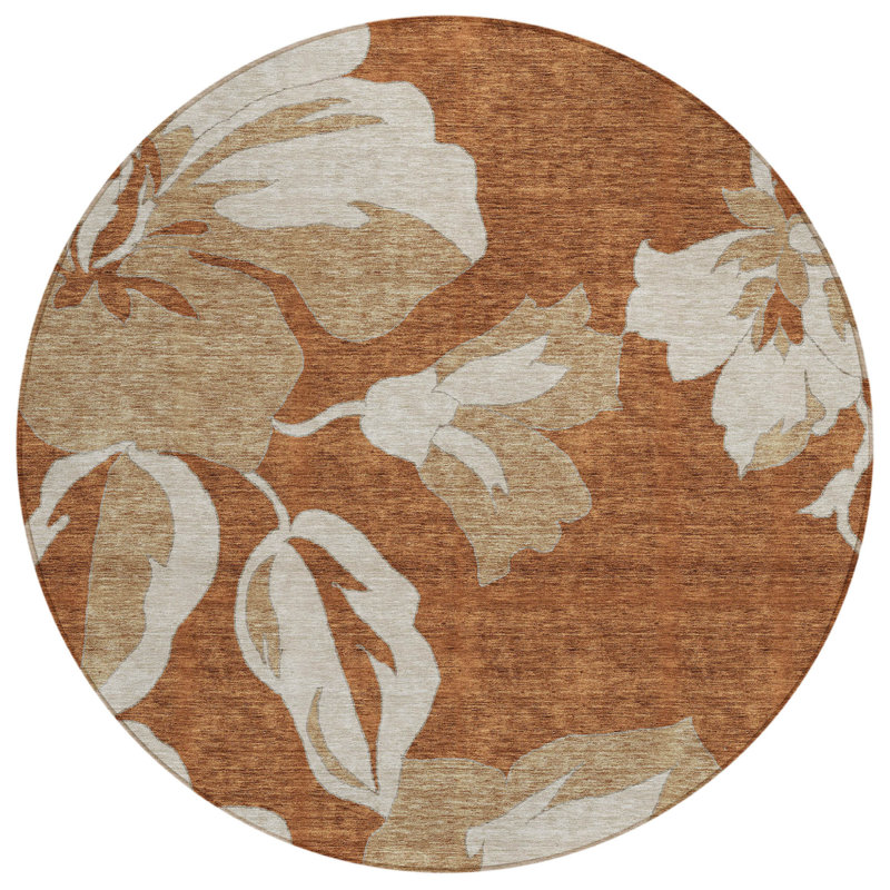 Tapis d'intérieur rond 8 po Terra Cotta and Beige
