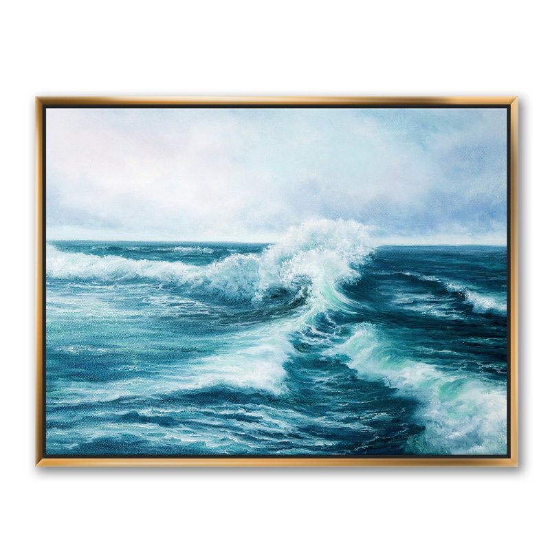 Wild Blue Ocean Waves II - reproduction d'art sur toile, H 24 po x l 32 po x P 1 po, Toile encadrée d'or