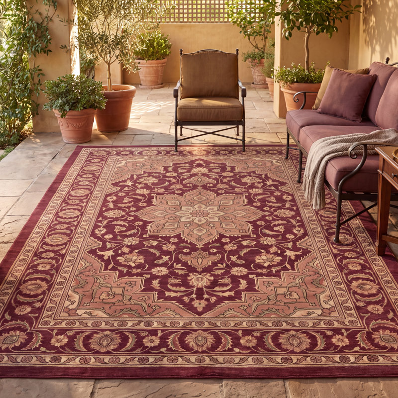 Tapis Halloway traditionnel à médaillon, style persan, bordeaux, cuivre, vert, crème, rose, lavable à la machine, antidérapant, à poils courts, pour l'intérieur et l'extérieur, adapté aux animaux domestiques, idéal pour le salon, la chambre, la salle à manger, l'entrée, le couloir ou le bureau.