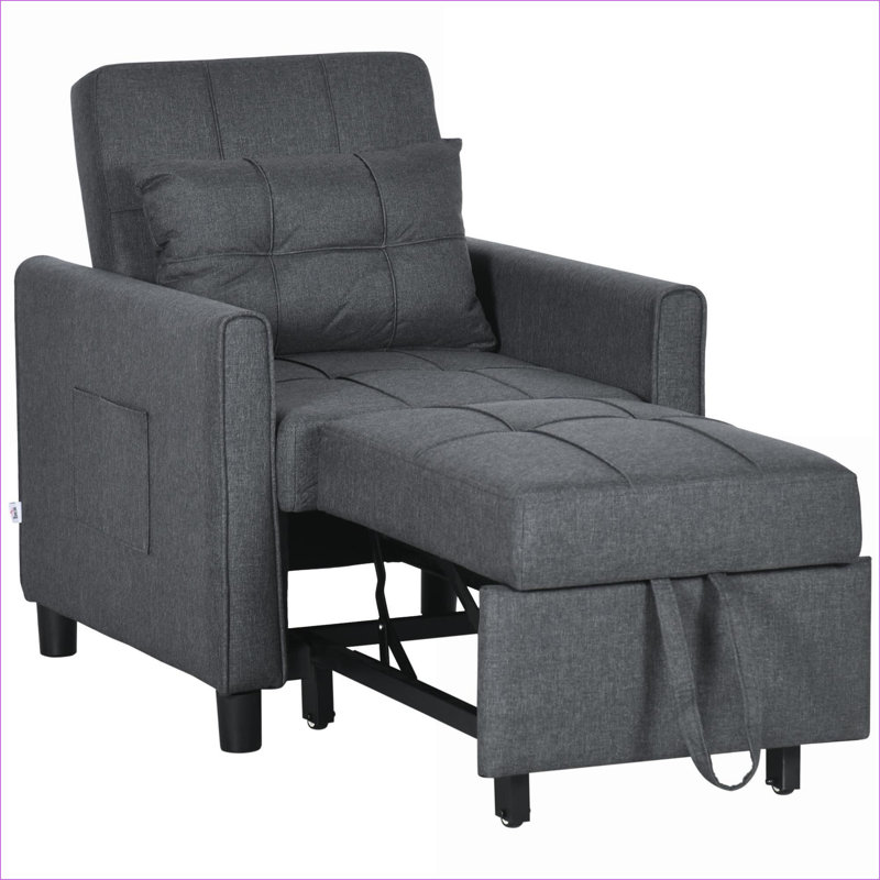 Convertible Sleeper Sofas | 3-in-1 Single Pull Out Bed for Dorms Small Spaces | Adjustable Backrest | Dark Grey | Polyester