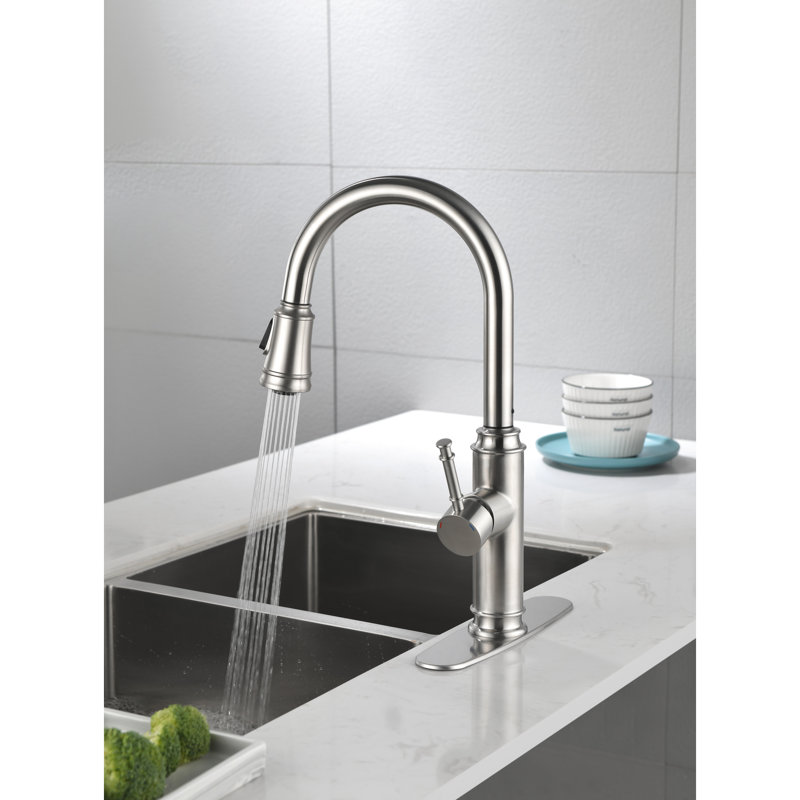 Brushed Nickel Pull Out Kitchen Faucet, Splash- Water Flow 10.3 In. Package Width Fit