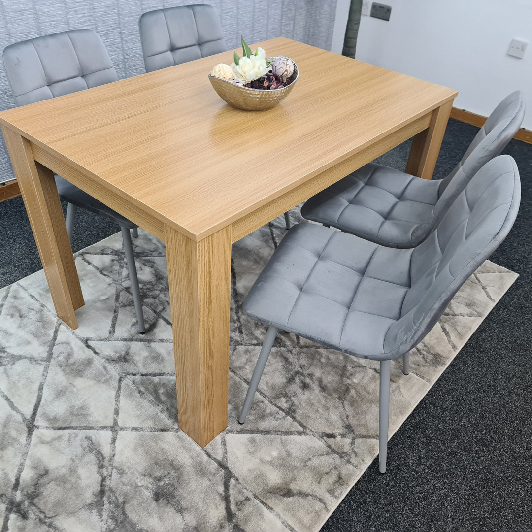 4-teiliges Esszimmer-Set, Esstisch und 4 Stühle, bestehend aus Samtstühlen und Holztisch, Eicheneffekt, 117 cm, 4 graue ...