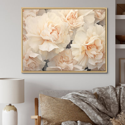 Arrangement d'œillets beige V sur toile