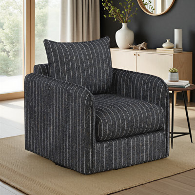 Bailey 31.5" Mid-Centry Modern Textured Fabric Swivel Chair with 360-Degree Motion, Reversible Back & Pocket Coil Seating