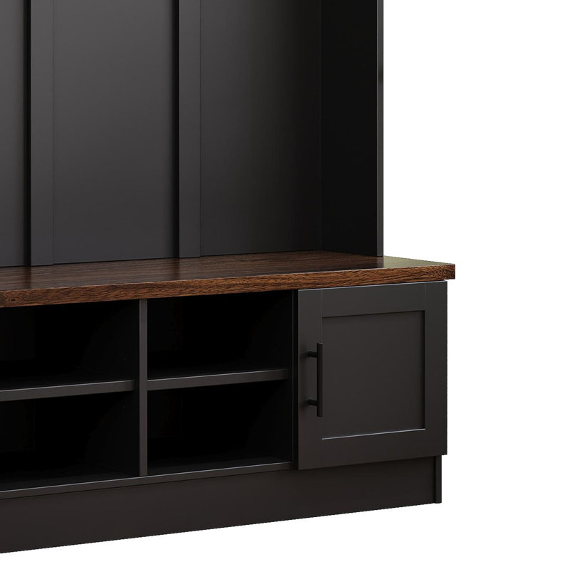 Versatile 3-In-1 Hall Tree With 6 Hooks, Farmhouse Walnut Storage Bench With Adjustable Shelves, 55"W Modern Entryway Coat Rack With Multiple Storage Space For Mudroom, Living Room