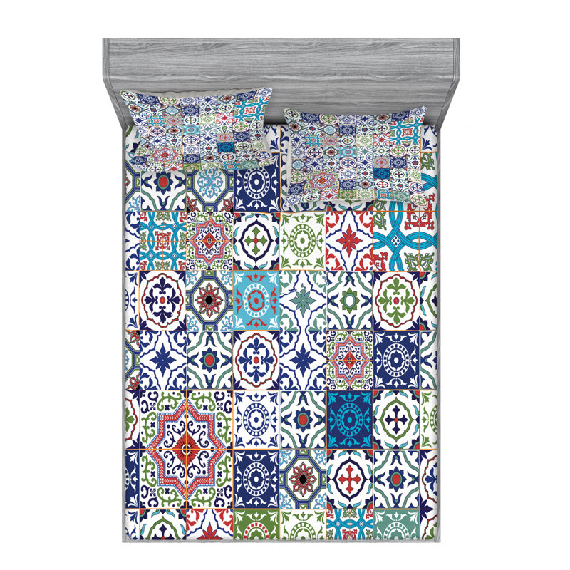 Microfiber Geometric Sheet Set, Full Sheet Set with Fitted Sheet