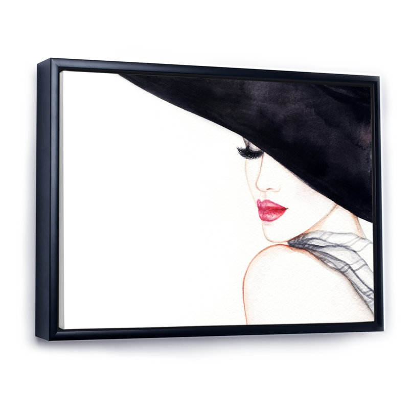 «Fashionista Stylish with Black Hat and Red Lips», reproduction sur toile, H 24 po x l 36 po x P 1 po
