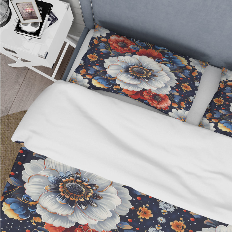 Ensemble de housse de couette à motif floral cachemire bleu et rouge, Housse de couette simple + 2 taies décoratives st