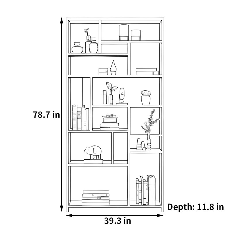 Une bibliothèque élégante et pratique, (8 tablettes) H 78,7 po x l 39,3 po x P 11,8 po, Noir et or