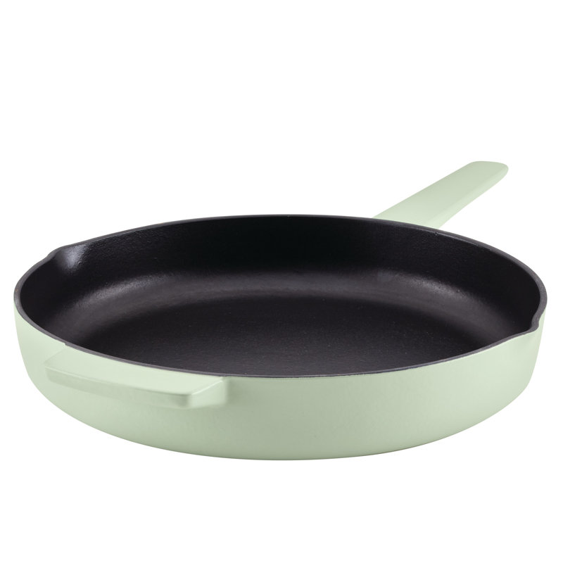 KitchenAid Enameled Cast Iron Induction Skillet with Helper Handle and Pour Spouts, 12 Inch, Green