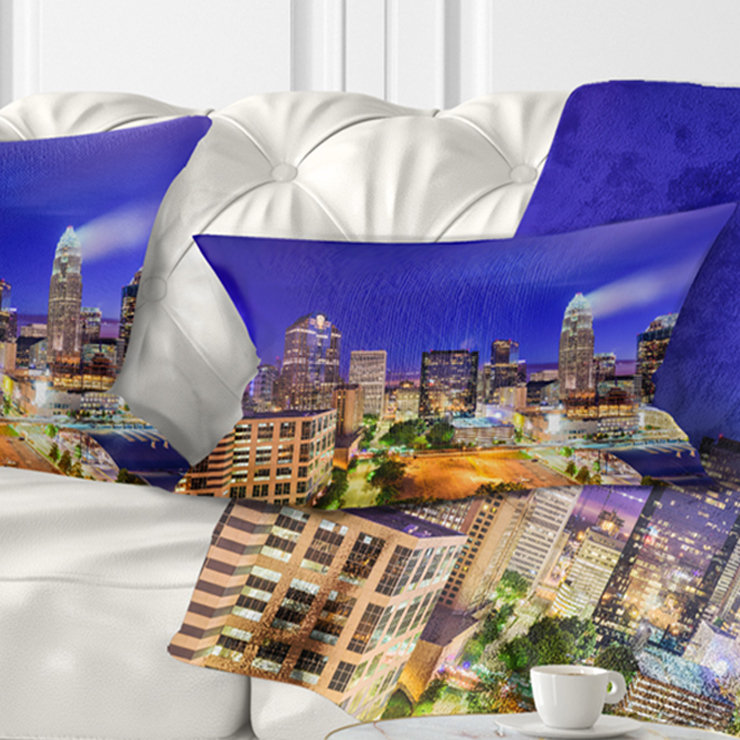 Coussin cityscape de caroline du nord charlotte, 12 po x 20 po, Coussin lombaire