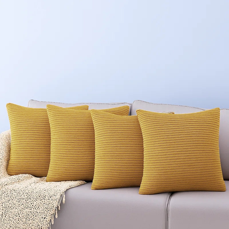 Pattern Velvet Soft Decorative Case Hidden Zipper Sofa Cushion Cover Set Of 4, Yellow