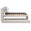Lit plateforme tapissier avec lampes de lecture, tiroirs, lit gigogne et tablettes