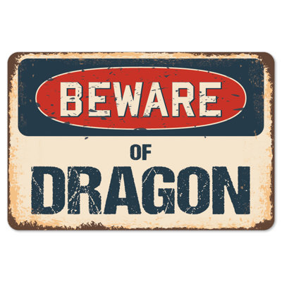 Decal-Dragon_Beware Of Dragon Rustic Sign Signmission Classic Rust Décoration Plaque murale