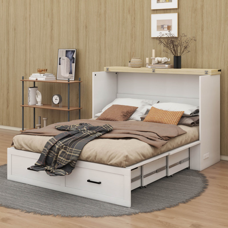 Murphy Bed, Cabinet Bed With Charging Station Large Storage Drawer For Home Office Or Small Room, Hideaway Bed, Full / Double