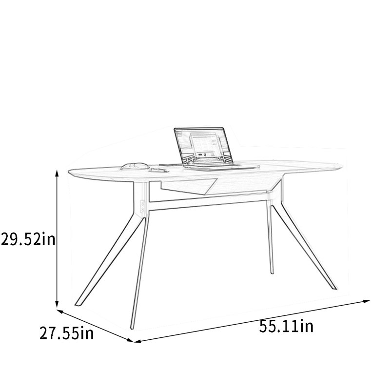 Bureau en bois naturel, H 29,52 po x l 55,11 po x P 27,55 po