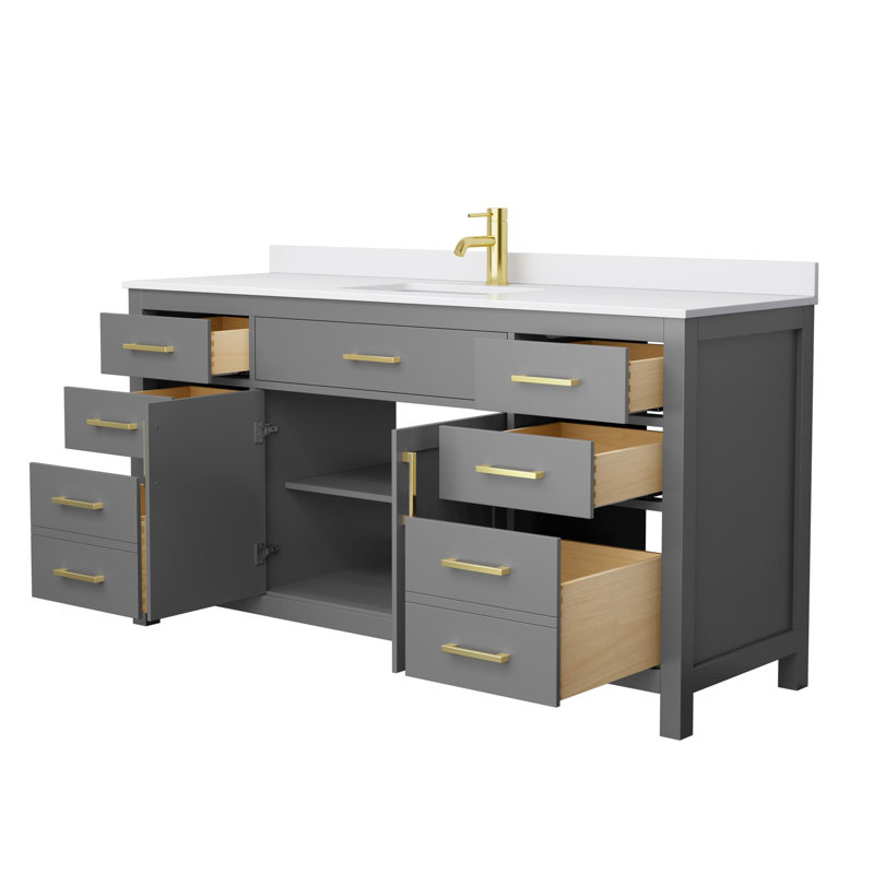 Beckett 66" Freestanding Single Bathroom Vanity with Cultured Marble Top, Dark Gray, Brushed Gold, White Cultured Marble