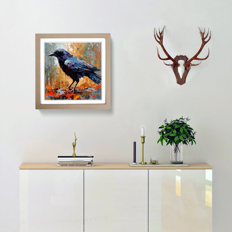 Crow Neo-Impressionism - Framed Print, Oak