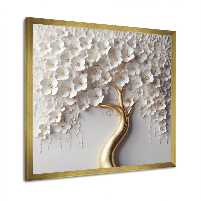 Orchidée blanche - Jardin des branches - reproduction d'art sur toile florale (sans texture), H 36 po x l 36 po, Doré